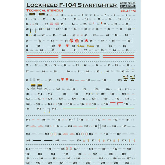 Print Scale 72-414 - 1/72 - Lockheed F-104 Starfigter Technical Stencils, Decal