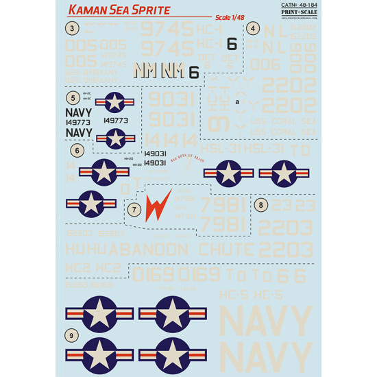 Print Scale PSR 48-184 - 1/48 - Kaman Sea Sprite scale wet decal for plastic model