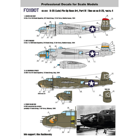 Decal for B-25G/H/J Mitchell Pin-Up Nose Art w/o Stencils Part 4 1/48 Scale Foxbot 48-044A - Model Kit