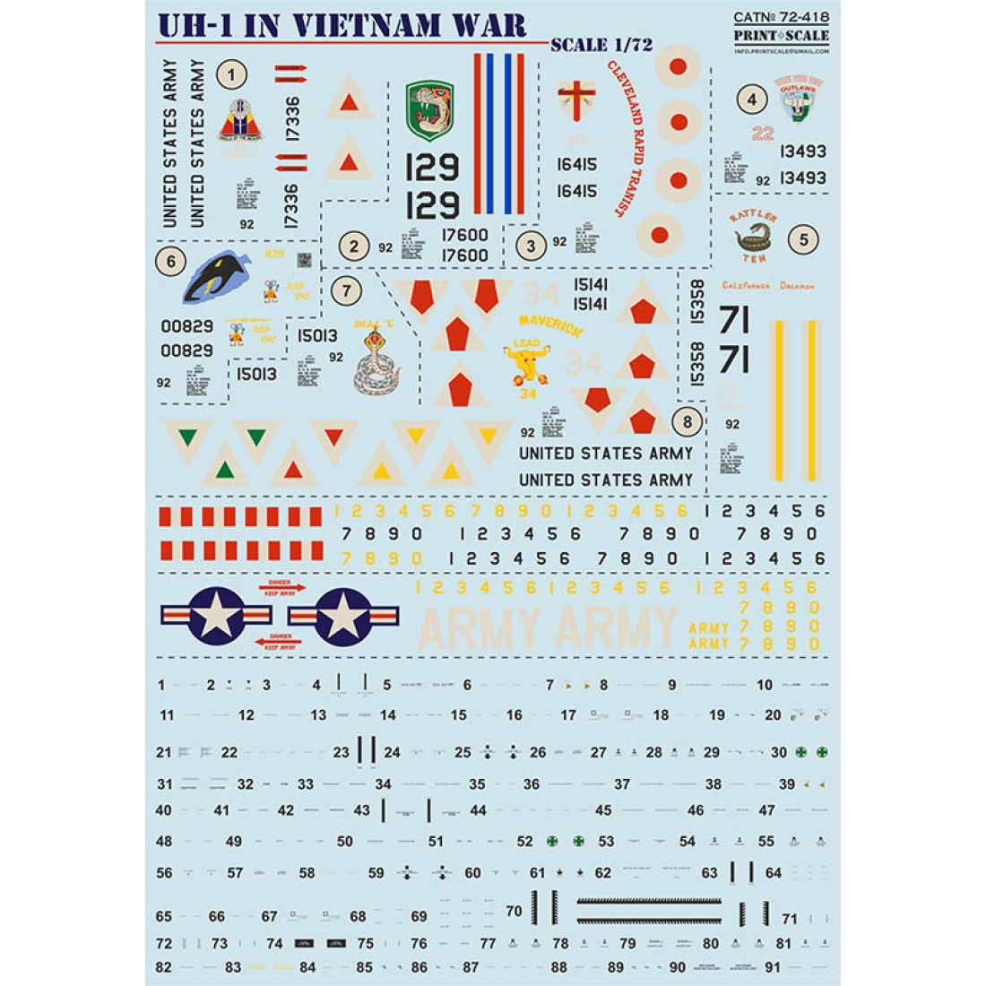 Print Scale 72418 1/72 UH1 in Vietnam War scale decal plastic