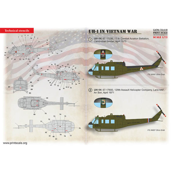 Print Scale 72-418 - 1/72 - UH-1 in Vietnam War scale decal plastic model kit