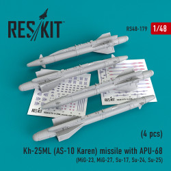 Reskit RS48-0179 - 1/48 Kh-25ML (AS-10 Karen) missile with APU-68 (4 pcs) scale