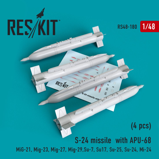 Reskit RS48-0180 - 1/48 S-24 missile with APU-68 (4 pcs) scale resin model kit