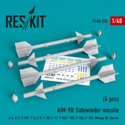 Reskit RS48-0232 - 1/48 AIM-9B Sidewinder missile (4 pcs) scale resin model kit