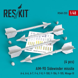 Reskit RS48-0233 - 1/48 AIM-9D Sidewinder missile (4 pcs) scale resin model kit