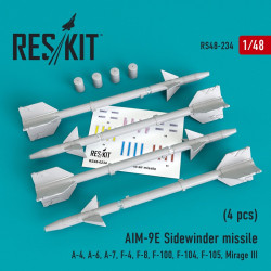 Reskit RS48-0234 - 1/48 AIM-9E Sidewinder missile (4 pcs) scale resin model kit