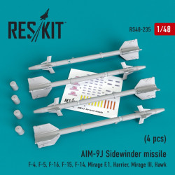 Reskit RS48-0235 - 1/48 AIM-9J Sidewinder missile (4 pcs) scale resin model kit