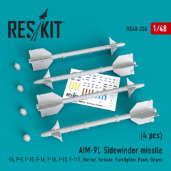 Reskit RS48-0236 - 1/48 AIM-9L Sidewinder missile (4 pcs) scale resin model kit