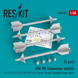 Reskit RS48-0237 - 1/48 AIM-9M Sidewinder missile (4 pcs) scale resin model kit