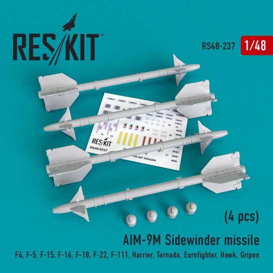 Reskit RS48-0237 - 1/48 AIM-9M Sidewinder missile (4 pcs) scale resin model kit