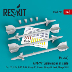 Reskit RS48-0238 - 1/48 AIM-9P Sidewinder missile (4 pcs) scale resin model kit