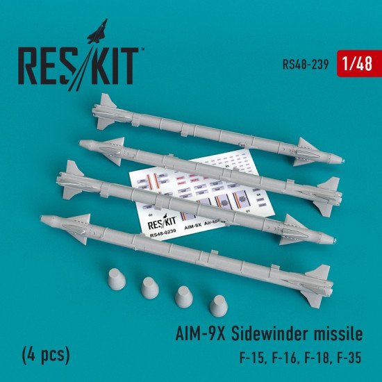 Reskit RS48-0239 - 1/48 AIM-9X Sidewinder missile (4 pcs) scale resin model kit