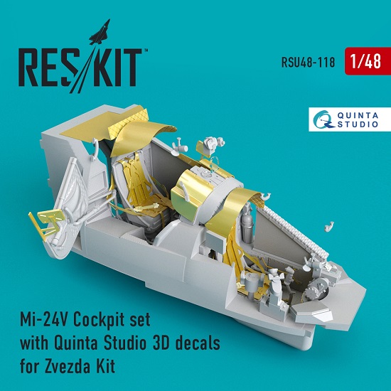 Reskit RSU48-0118 - 1/48 Mi-24 (V) Cockpit set with Quinta Studio 3D decals kit