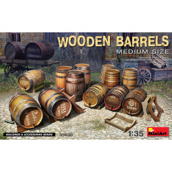 Miniart 35630 - 1/35 Wooden barrels. Medium size, scale plastic model kit