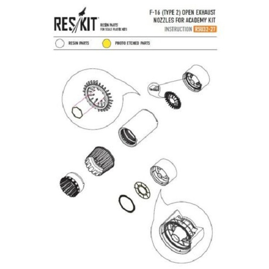 Reskit RSU32-0027 - 1/32 F-16 (F100-PW) open exhaust nozzles for ACADEMY Kit