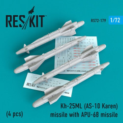 Reskit RS72-0179 - 1/72 Kh-25ML (AS-10 Karen) missile with APU-68 (4 pcs) scale