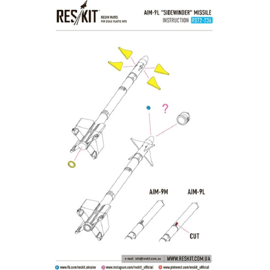 Reskit RS72-0236 - 1/72 AIM-9L Sidewinder missile 4 PCS scale model kit