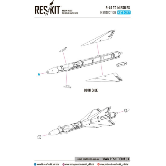 Reskit RS72-0247 - 1/72 R-40 TD missile (2 PCS) (MiG-25PD,Mig-25PDS, MiG-31) kit