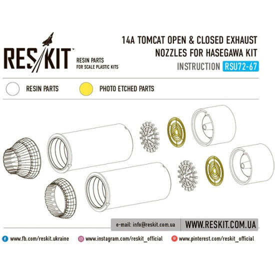 Reskit RSU72-0067 - 1/72 F-14A Tomcat open & closed exhaust nozzles for Hasegawa