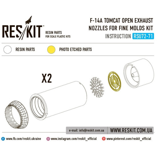 Reskit RSU72-0071 - 1/72 F-14A Tomcat open exhaust nozzles for Fine Molds Kit