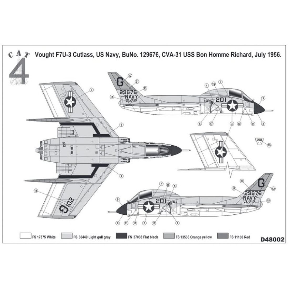 CAT4 D48002 - 1/48 Decals for Vought F7U-3 Cutlass scale plastic model ...