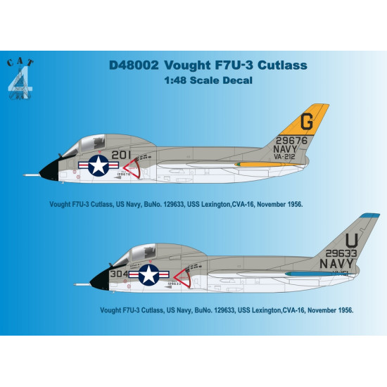 CAT4 D48002 - 1/48 Decals for Vought F7U-3 Cutlass scale plastic model aircraft