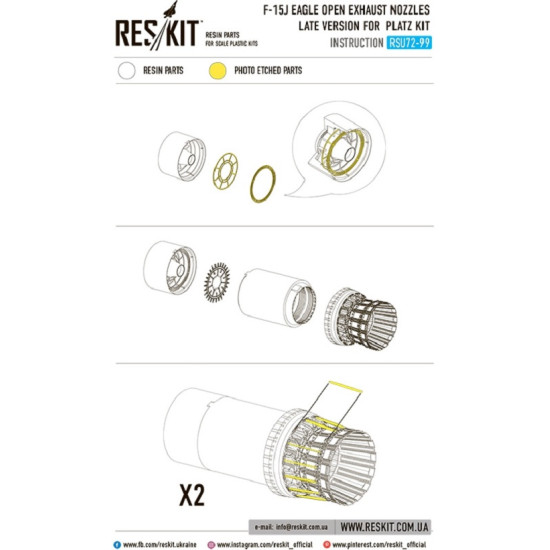 Reskit RSU72-0099 - 1/72 F-15 (J) Eagle open exhaust nozzles for PLATZ Kit scale