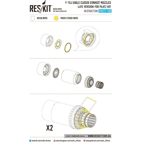 Reskit RSU72-0100 - 1/72 F-15 (J) Eagle closed exhaust nozzles PLATZ Kit scale