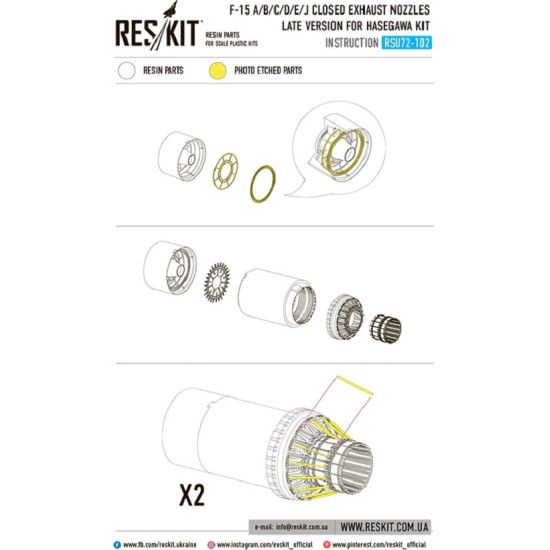 Reskit RSU72-0102 - 1/72 F-15 Eagle closed exhaust nozzles for HASEGAWA Kit