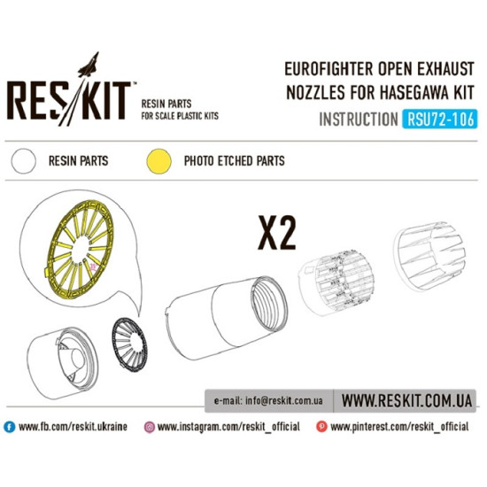 Reskit RSU72-0106 - 1/72 Eurofighter open exhaust nozzles for HASEGAWA Kit