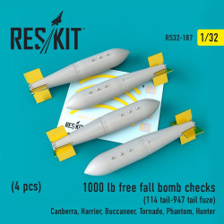 Reskit RS32-0187 - 1/32 1000 lb free fall bomb checks (4PCS) scale model kit