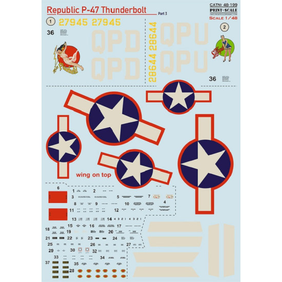 Print Scale 48-199 - 1/48 Republic P-47 D Part 3, wet Decals for aircraft model