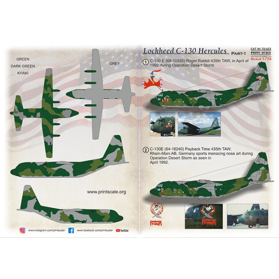 Print Scale 72-423 - 1/72 - Lockheed C-130 Hercules. Part 1 scale decal model