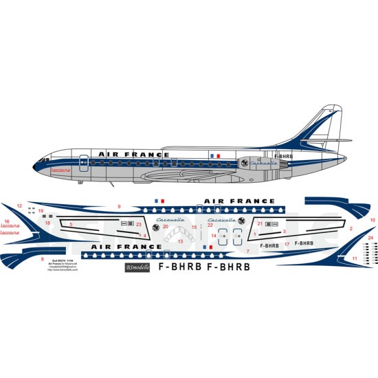 BSmodelle 144001 - 1/144 Sud SE210 Caravelle Air France decal for aircraft model