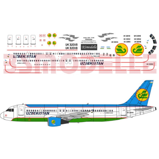 BSmodelle 144015 - 1/144 Airbus A320 Uzbekistan Airlines decal for aircraft kit BSmodelle 144015 - 1/144 Airbus A320 Uzbekistan Airlines decal for aircraft kit