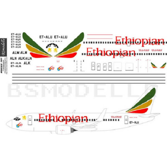BSmodelle 144037 - 1/144 Boeing 737-700 Ethiopean decal for aircraft scale kit