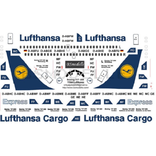 BSmodelle 144046 - 1/144 Boeing 737-200 Lufthansa decal for aircraft model kit
