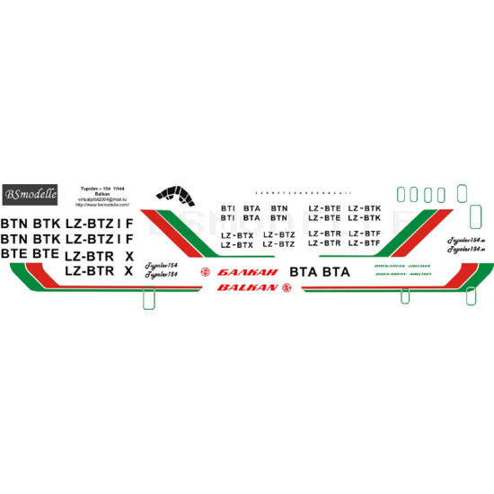 BSmodelle 144058 - 1/144 Tupolev Tu-154 Balkan airlines decal aircraft model kit
