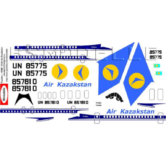 BSmodelle 144072 - 1/144 Tupolev Tu-154M Air Kazakstan decal aircraft model kit BSmodelle 144072 - 1/144 Tupolev Tu-154M Air Kazakstan decal aircraft model kit