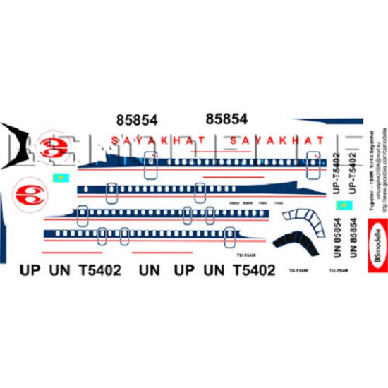 BSmodelle 144076 - 1/144 Tupolev Tu-154 Sayakhat decal aircraft plastic model