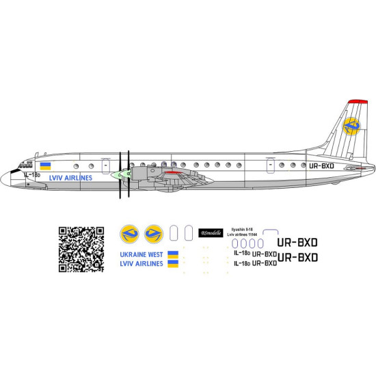 BSmodelle 144334 - 1/144 Ilyushin Il-18d Lviv Airlines decal for aircraft model
