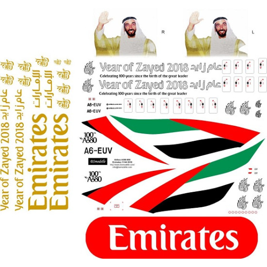 BSmodelle 144293_1 - 1/144 Airbus A-380 Emirates 2018 Decal for aircraft model