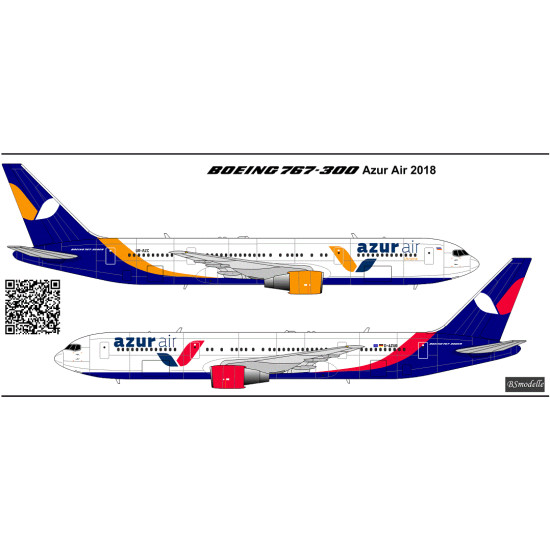 BSmodelle 144380 - 1/144 Boeing 767-300 Azur Air decal for aircraft model scale BSmodelle 144380 - 1/144 Boeing 767-300 Azur Air decal for aircraft model scale