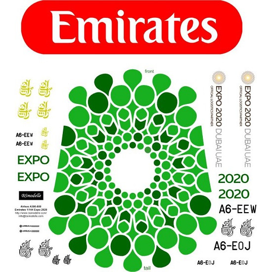 BSmodelle 144293_3 - 1/144 Airbus-380 Emirates EXPO 2020 decal for aircraft kit