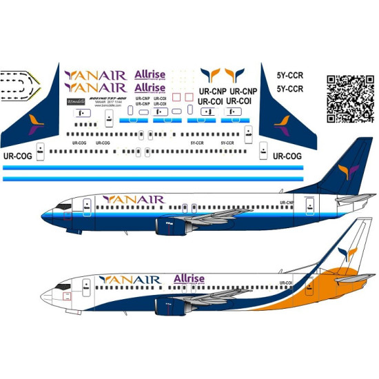 BSmodelle 144389 - 1/144 Boeing 737 -400 Yan Air decal for aircraft model kit