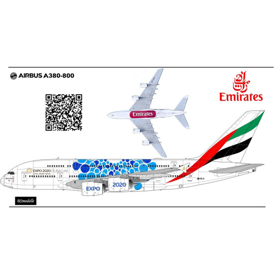 BSmodelle 144293_6 - 1/144 Airbus A-380 Emirates Expo 2020 Blue Decal model kit