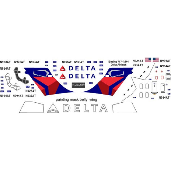 BSmodelle 144482 - 1/144 Boeing 717 Delta Airlines decal for aircraft model kit