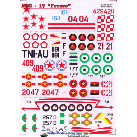 DECAL 1/72 FOR MIG-17 FRESCO AIRCRAFT DECALS SET 1/72 PRINT SCALE 72-008
