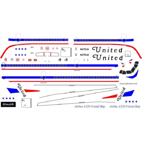 BSmodelle 144522 - 1/144 Airbus A-320 United Airlines decal for aircraft model