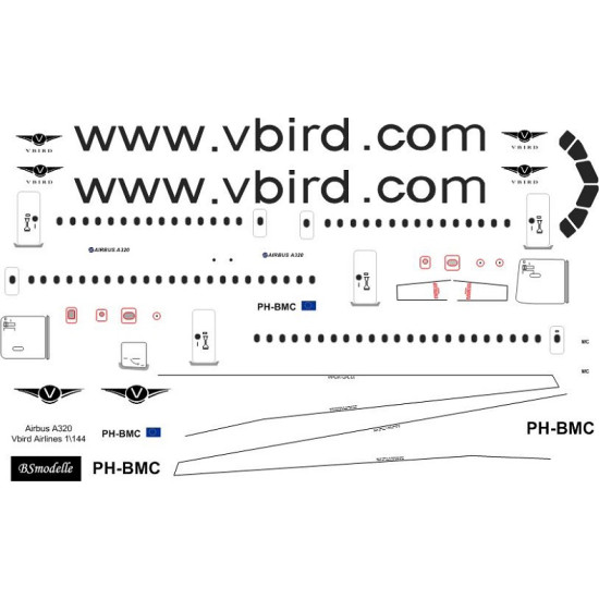 BSmodelle 144529 - 1/144 Airbus A-320 Vbird Airlines decal for aircraft model